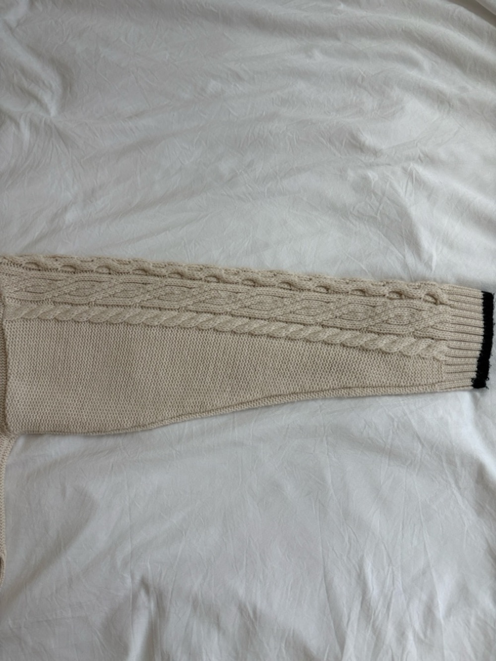 Topshop Cream Cable Knit V-Neck Sweater with Navy Blue and Orange Brown Trim - Picture 4 of 6